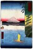 Thirty-six Views of Mount Fuji (Japanese: 富士三十六景; Fuji Sanjū-Rokkei) is the title of two series of woodblock prints by the Japanese ukiyo-e artist Andō Hiroshige, depicting Mount Fuji in differing seasons and weather conditions from a variety of different places and distances. The 1852 series are in landscape orientation; the 1858 series are in portrait orientation.<br/><br/>

Utagawa Hiroshige (歌川 広重, 1797 – October 12, 1858) was a Japanese ukiyo-e artist, and one of the last great artists in that tradition. He was also referred to as Andō Hiroshige (安藤 広重) (an irregular combination of family name and art name) and by the art name of Ichiyūsai Hiroshige (一幽斎廣重).