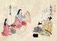 Japan: Traditional crafts and trades of the 18th century from a hand-painted album by an anonymous artist. Folio 13: Fan makers (left), Hat maker (right)