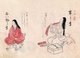 Japan: Traditional crafts and trades of the 18th century from a hand-painted album by an anonymous artist. Folio 14: Selling pottery (left), Tailor (right)