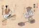 Japan: Traditional crafts and trades of the 18th century from a hand-painted album by an anonymous artist. Folio 18: Miso seller (left), Dumpling maker (right)